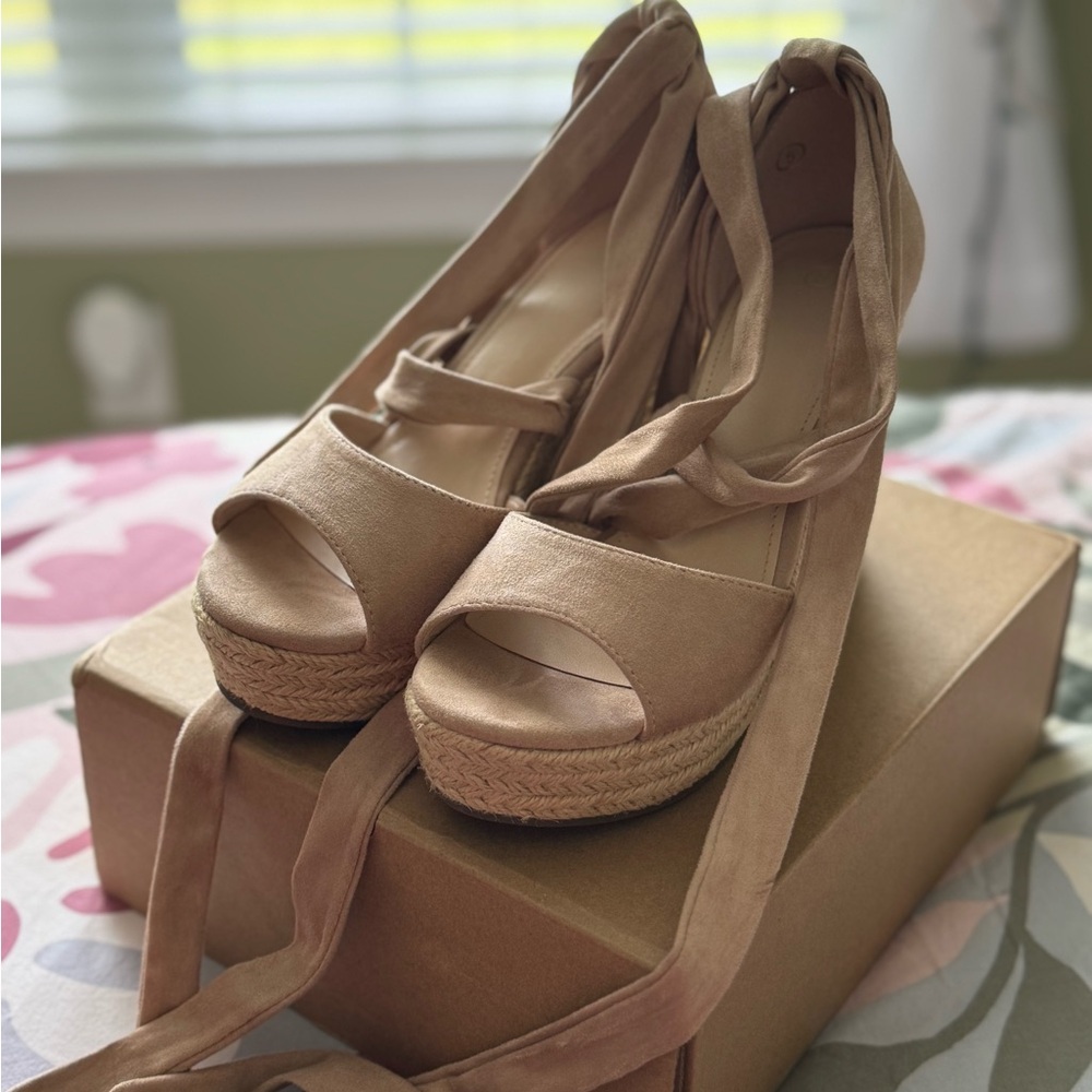 Elegant Tan Espadrille Wedge Sandals